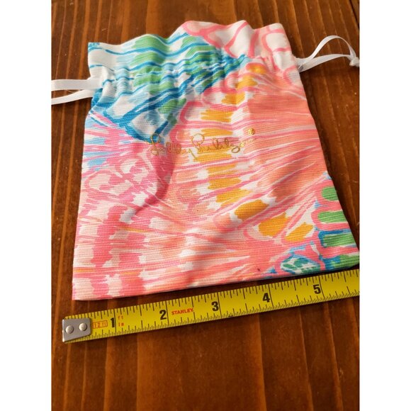 Lilly Pulitzer Fabric Drawstring Jewelry Pouch 5" X 7" Multicolor With Gold Logo - Picture 3 of 7
